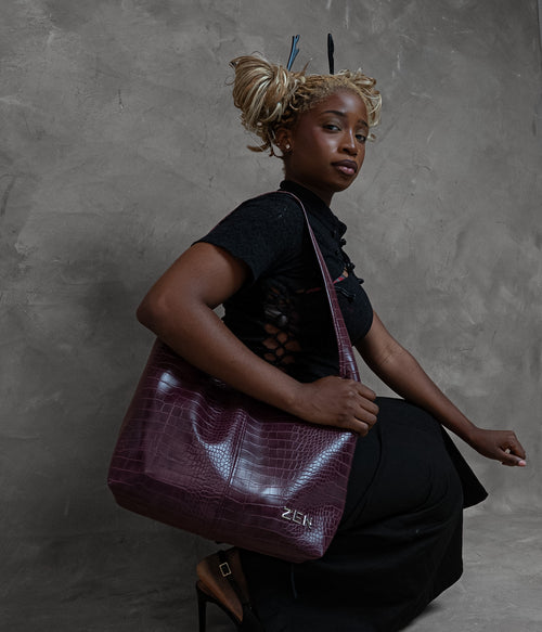 ZEN BURGUNDY LEATHER TOTE BAG
