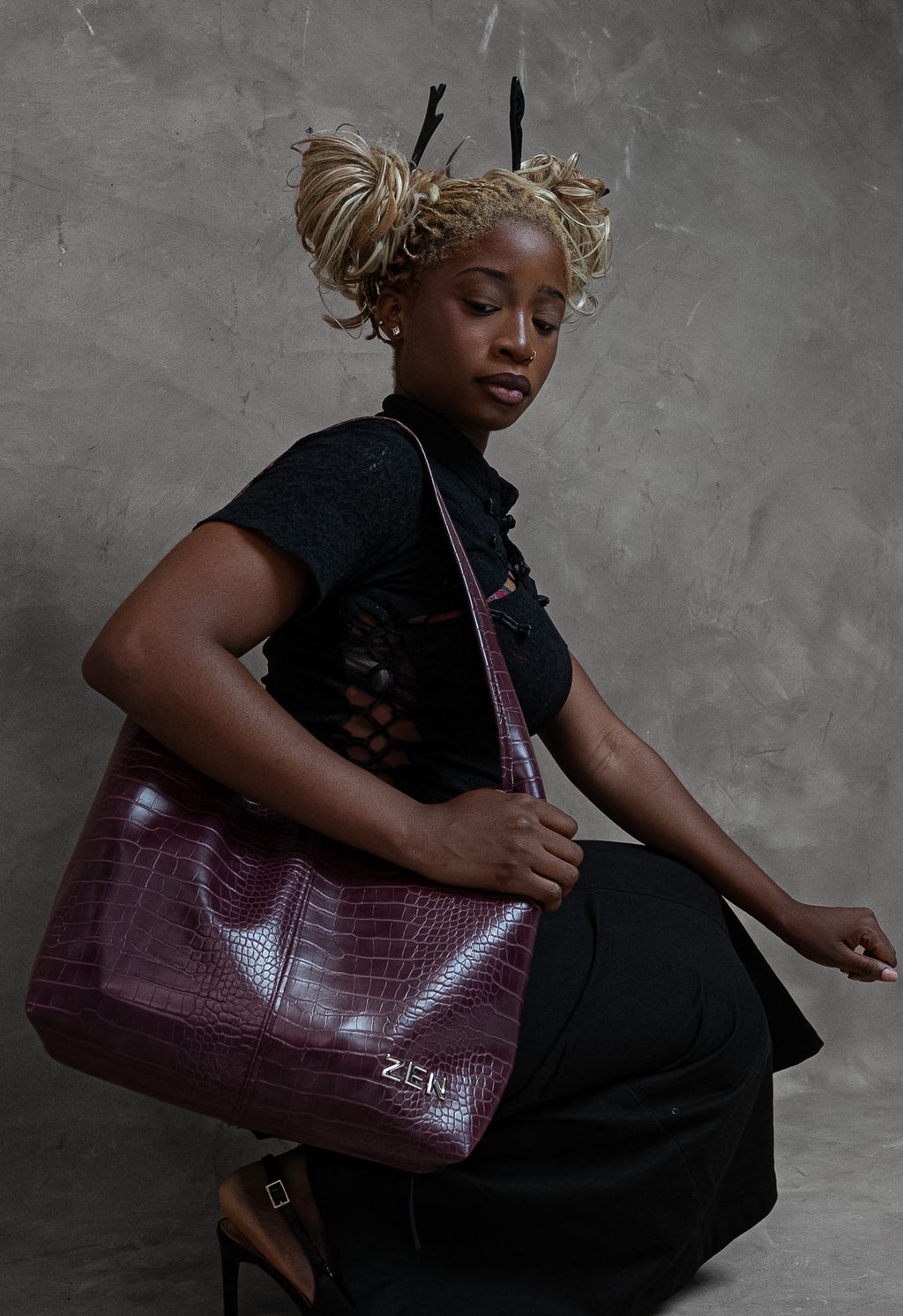 ZEN BURGUNDY LEATHER TOTE BAG
