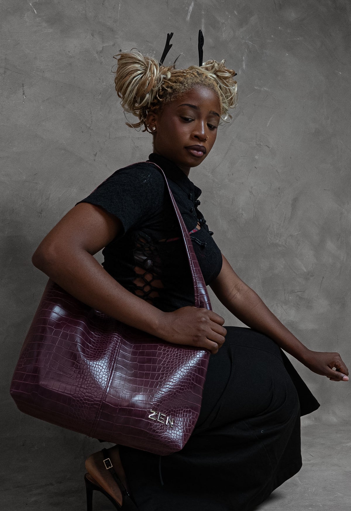 ZEN BURGUNDY LEATHER TOTE BAG
